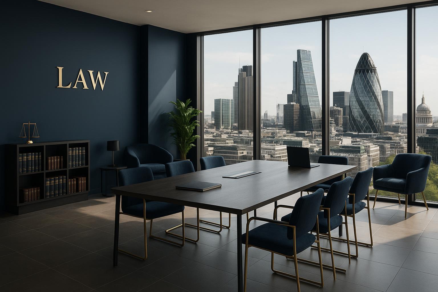 Modern law office with London skyline